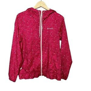 Columbia Women Red Morning View Printed Windbreaker hooded Rain Jacket Size S